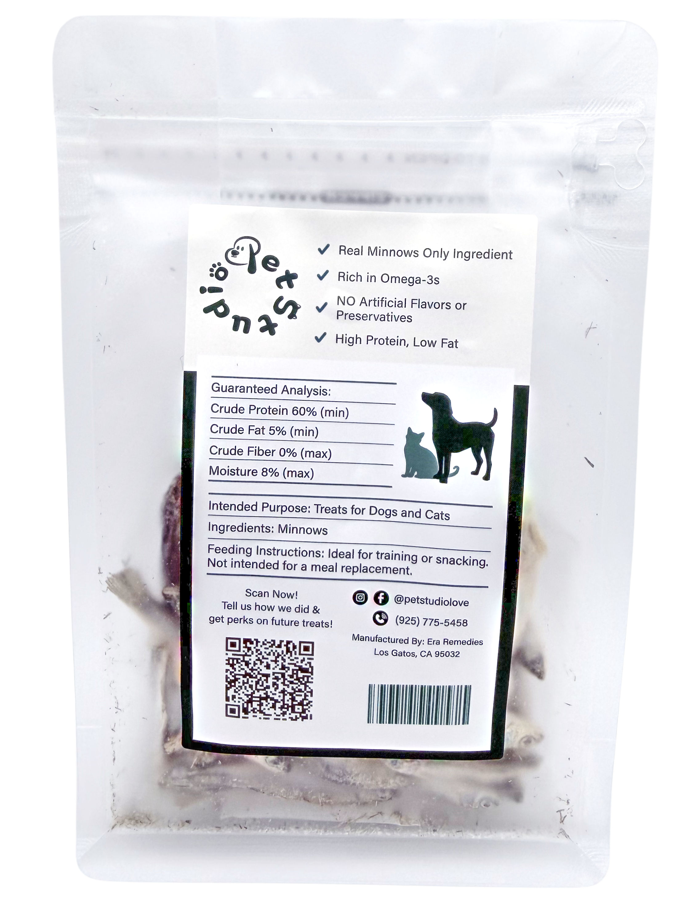 Freeze-Dried Whole Minnows - Omega-3 Rich Treats for Dogs & Cats (1.5 oz)