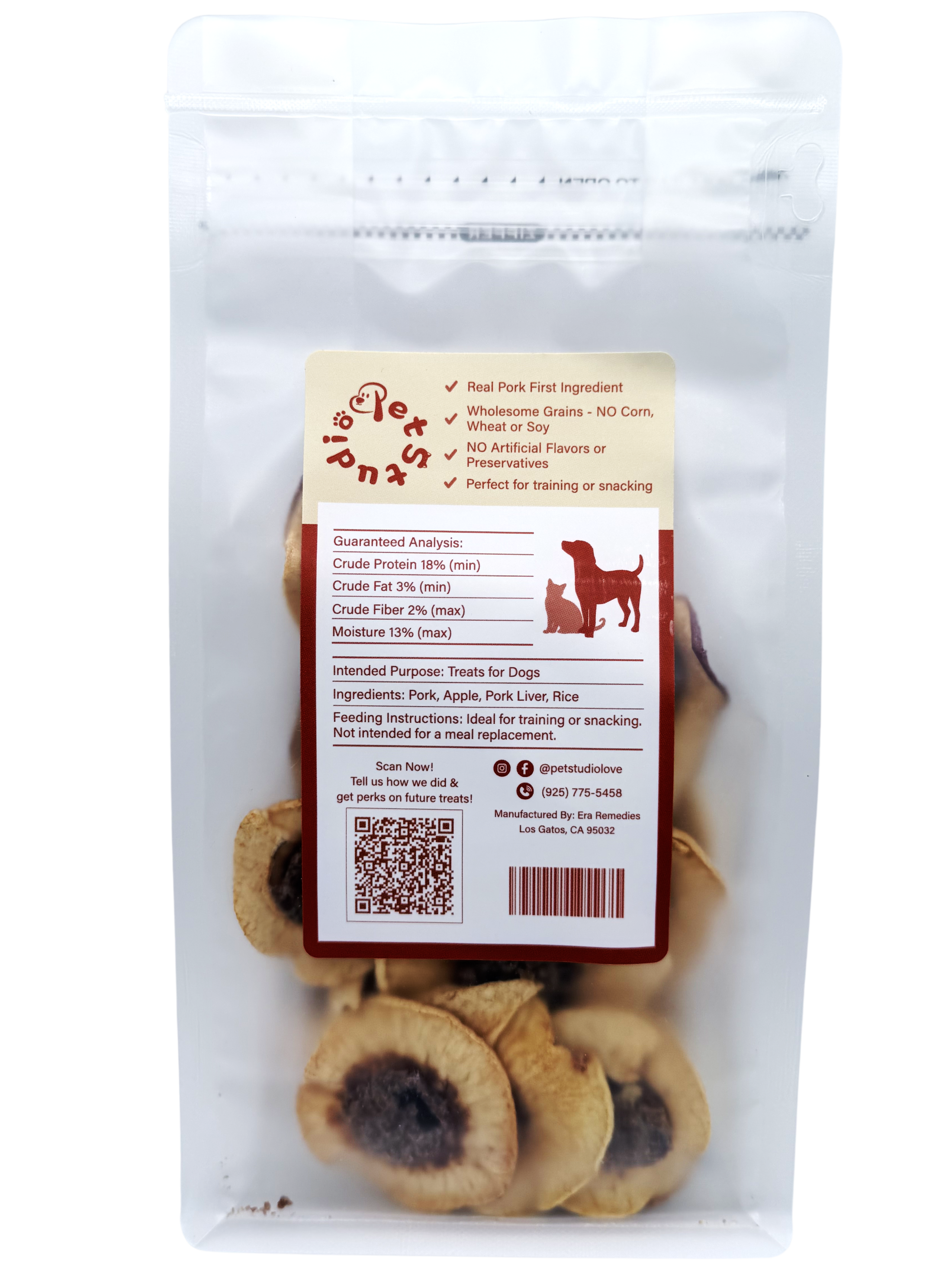 Apple Oink Thumbprint Cookies - Limited Ingredient Pork Dog Treats (3 oz)
