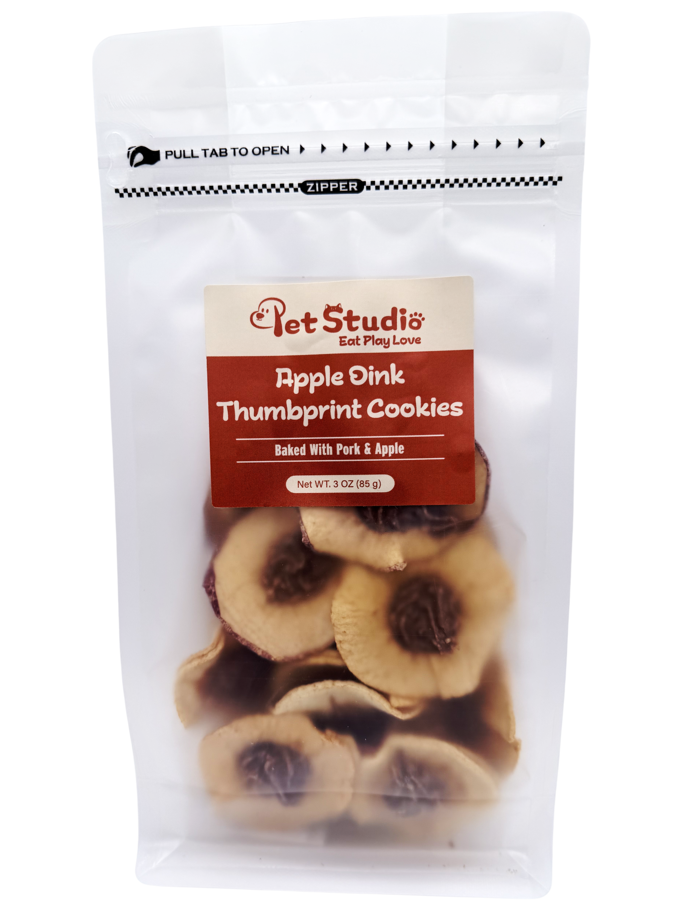 Apple Oink Thumbprint Cookies - Limited Ingredient Pork Dog Treats (3 oz)